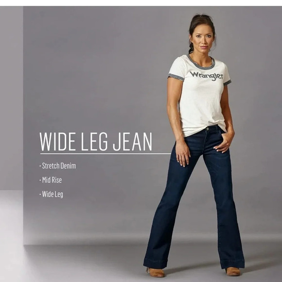 Wrangler Retro Mae Wide Leg Trouser Stretch Jeans Dark Blue Size 17/18 x 34 - Picture 11 of 14